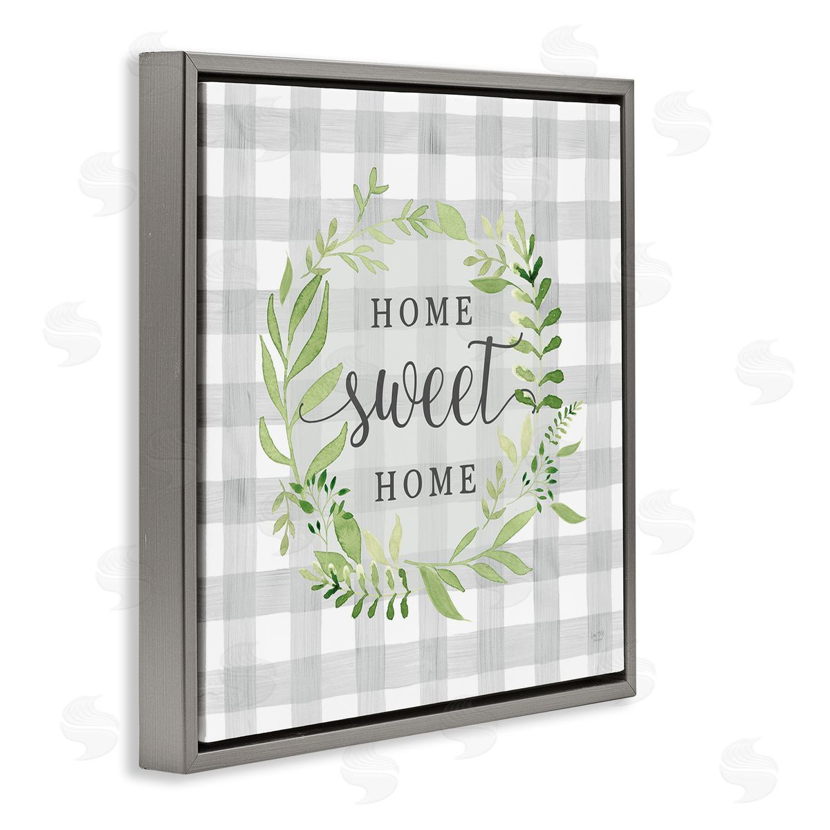 Lux + Me Designs Sweet Home on Grey Gingham Gray Floating Frame Canvas Wall Art Print