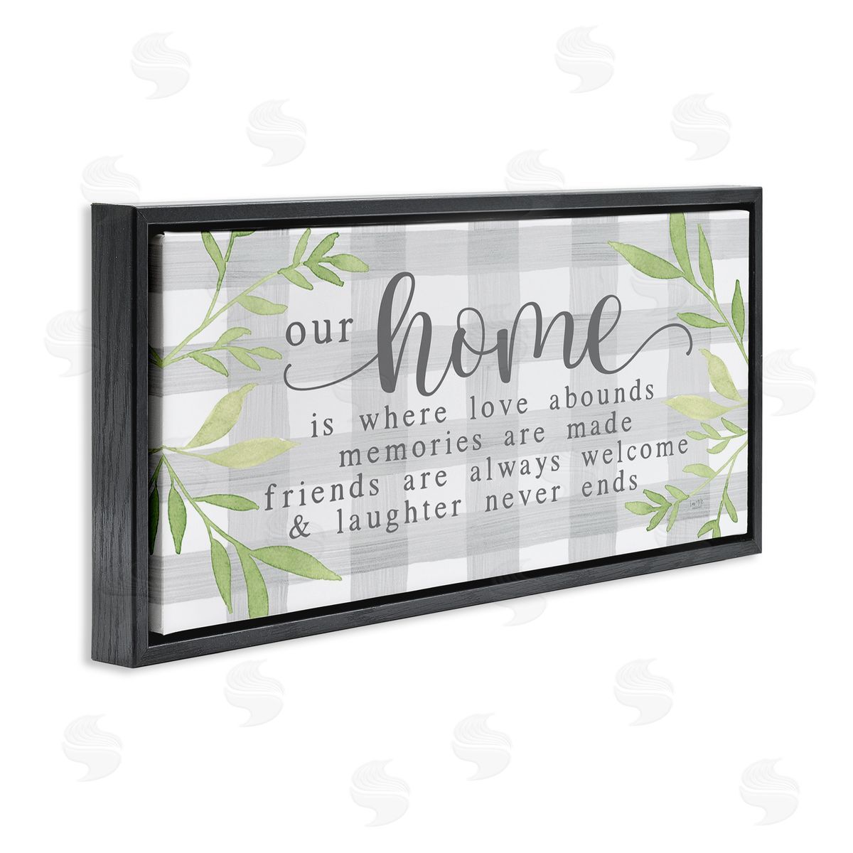 Lux + Me Designs Gingham Our Home Phrase Black Floating Frame Canvas Wall Art Print