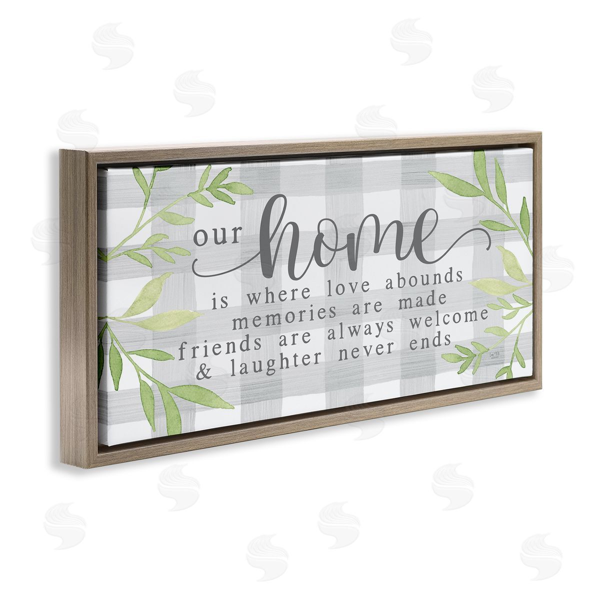 Lux + Me Designs Gingham Our Home Phrase Brown Floating Frame Canvas Wall Art Print