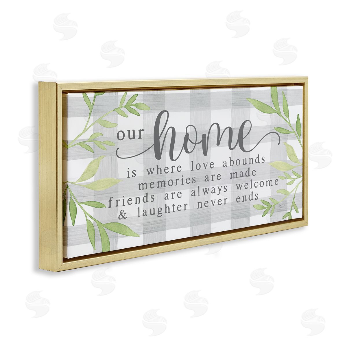Lux + Me Designs Gingham Our Home Phrase Gold Floating Frame Canvas Wall Art Print