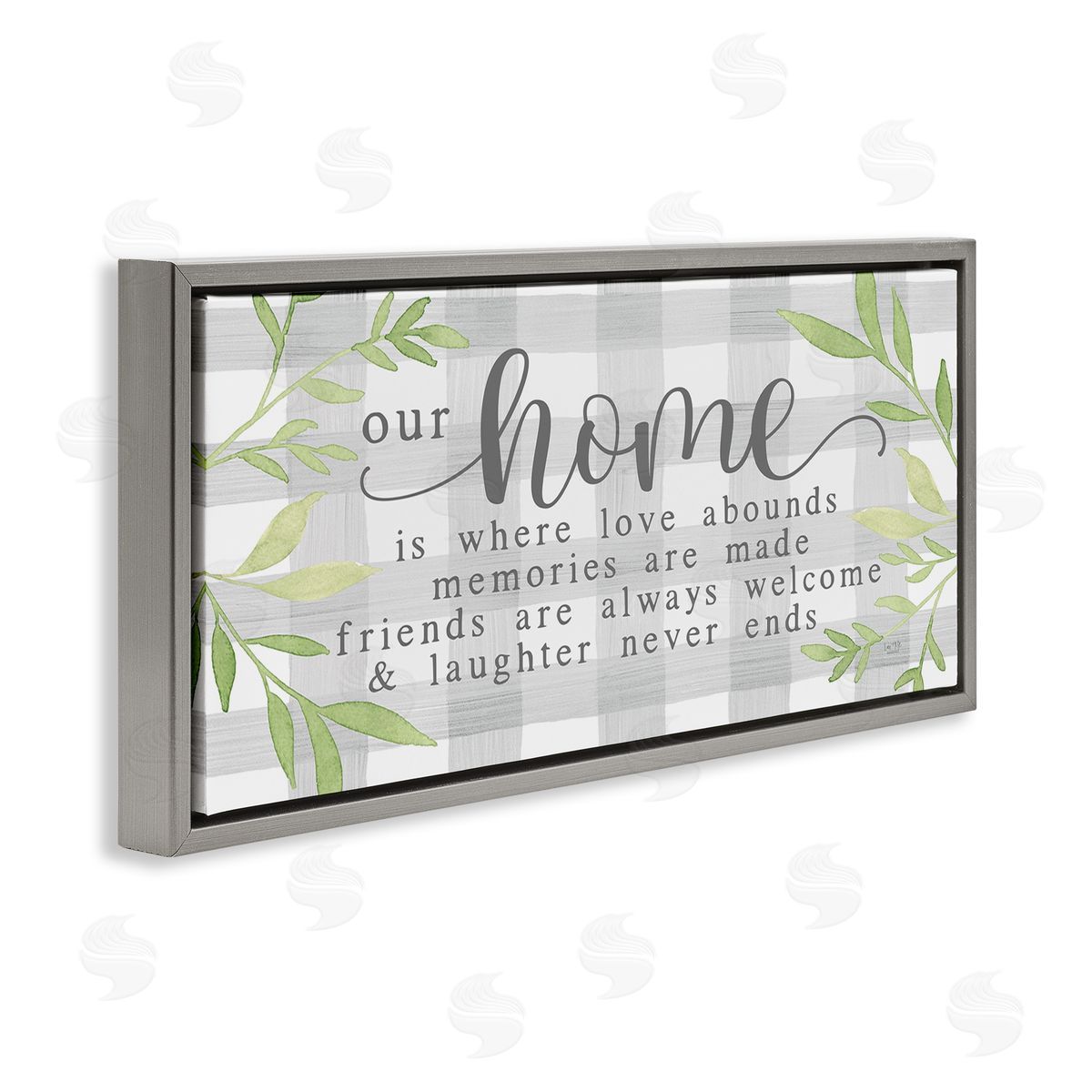 Lux + Me Designs Gingham Our Home Phrase Gray Floating Frame Canvas Wall Art Print