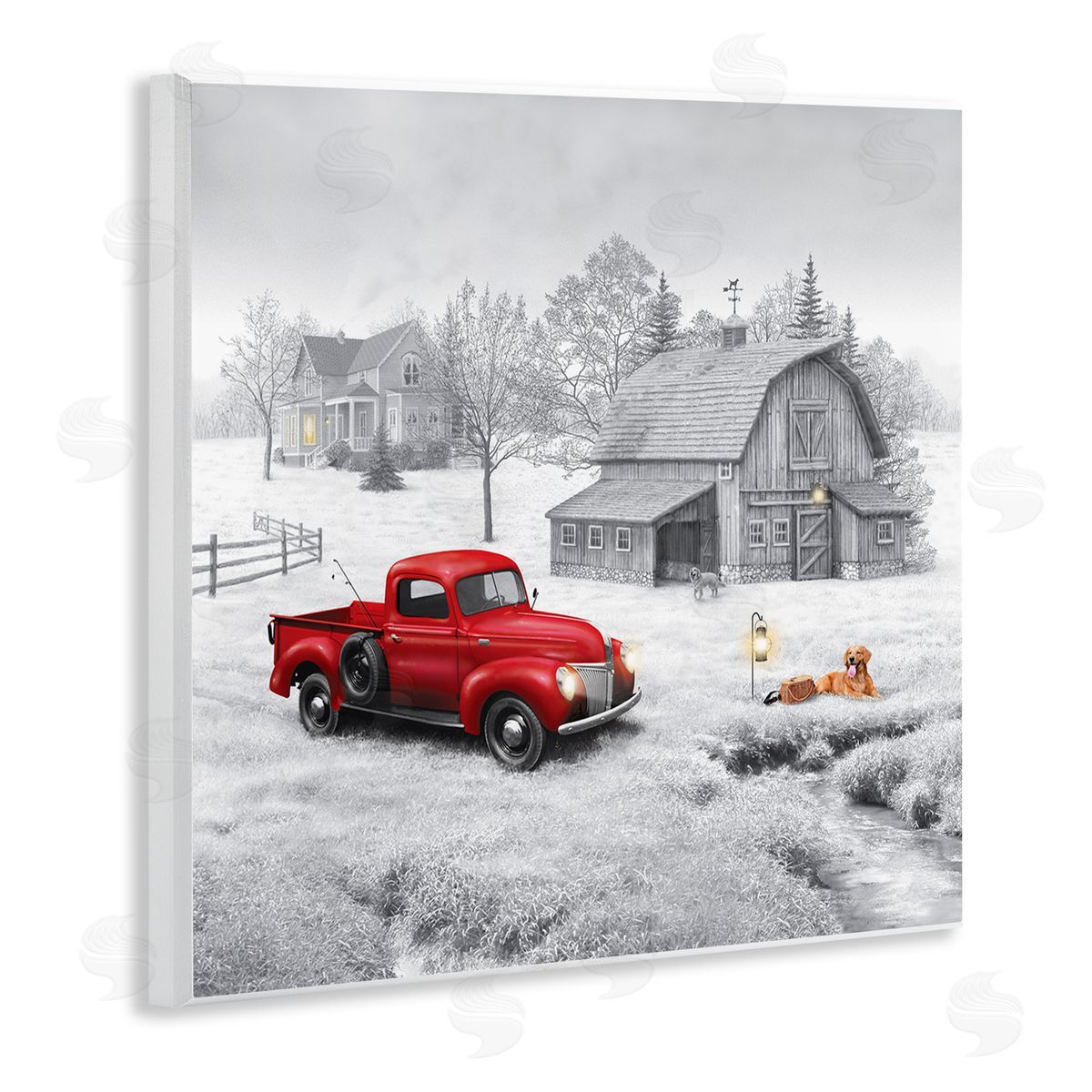 Michael Shelton Red Truck at Barn Wooden Wall Plaque Art Print