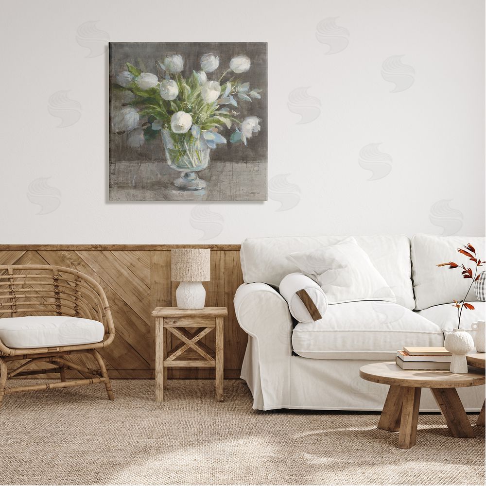Danhui Nai Rustic White Tulip Vase Canvas Wall Art in Room