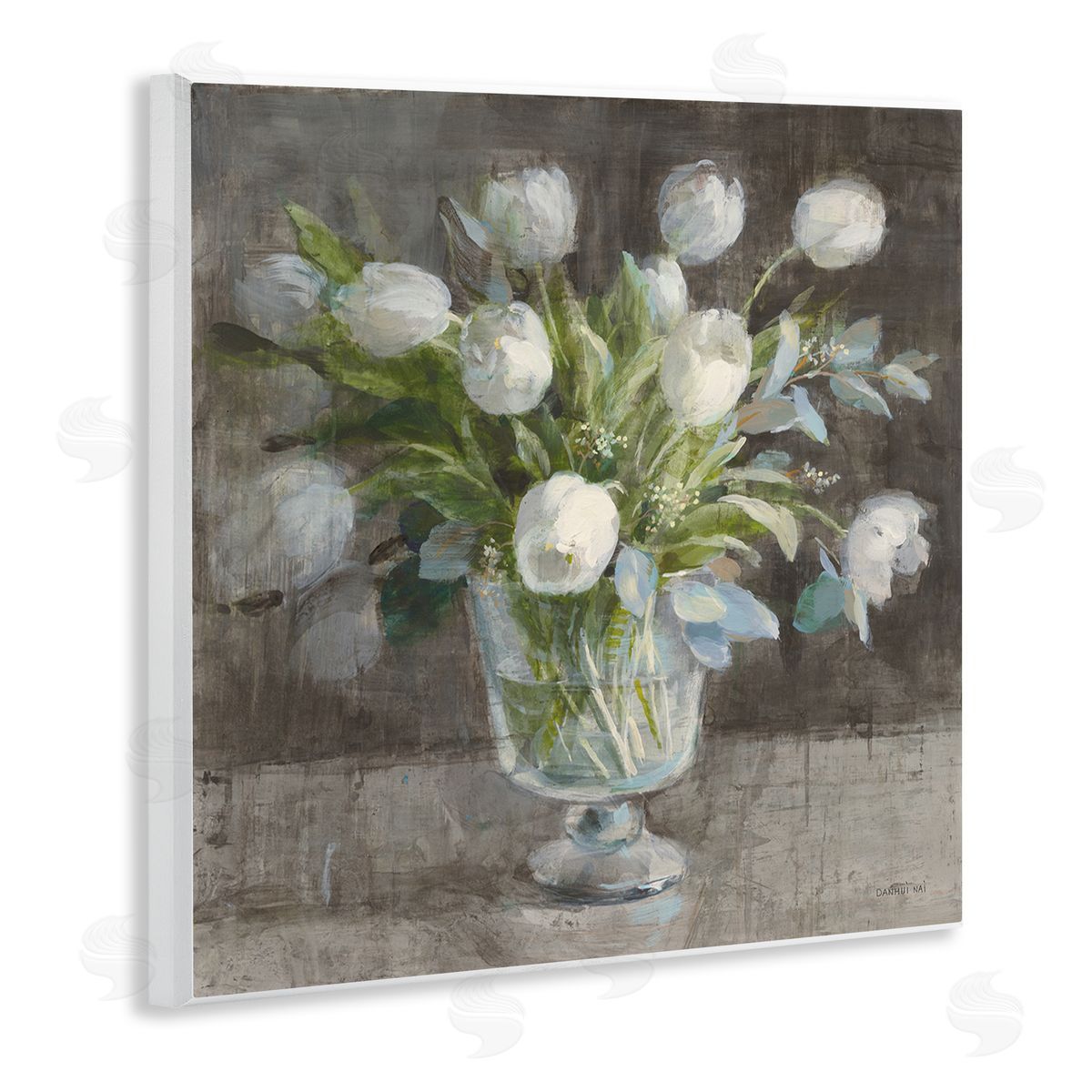 Danhui Nai Rustic White Tulip Vase Wooden Wall Plaque Art Print