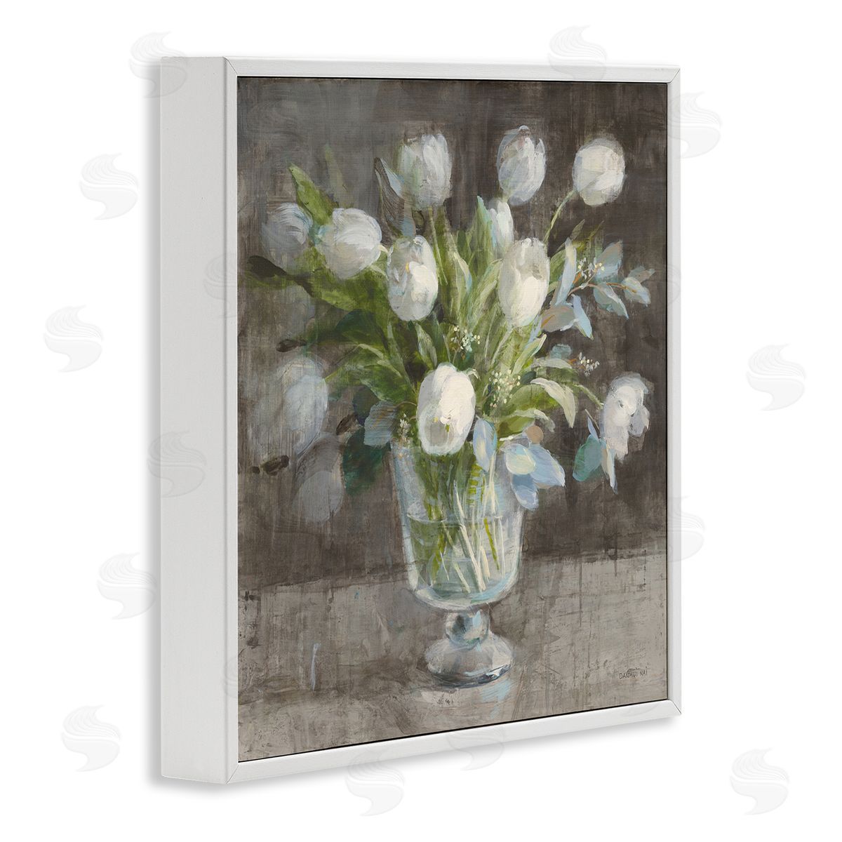 Danhui Nai Rustic White Tulip Vase White Framed Glicee Wall Art Print