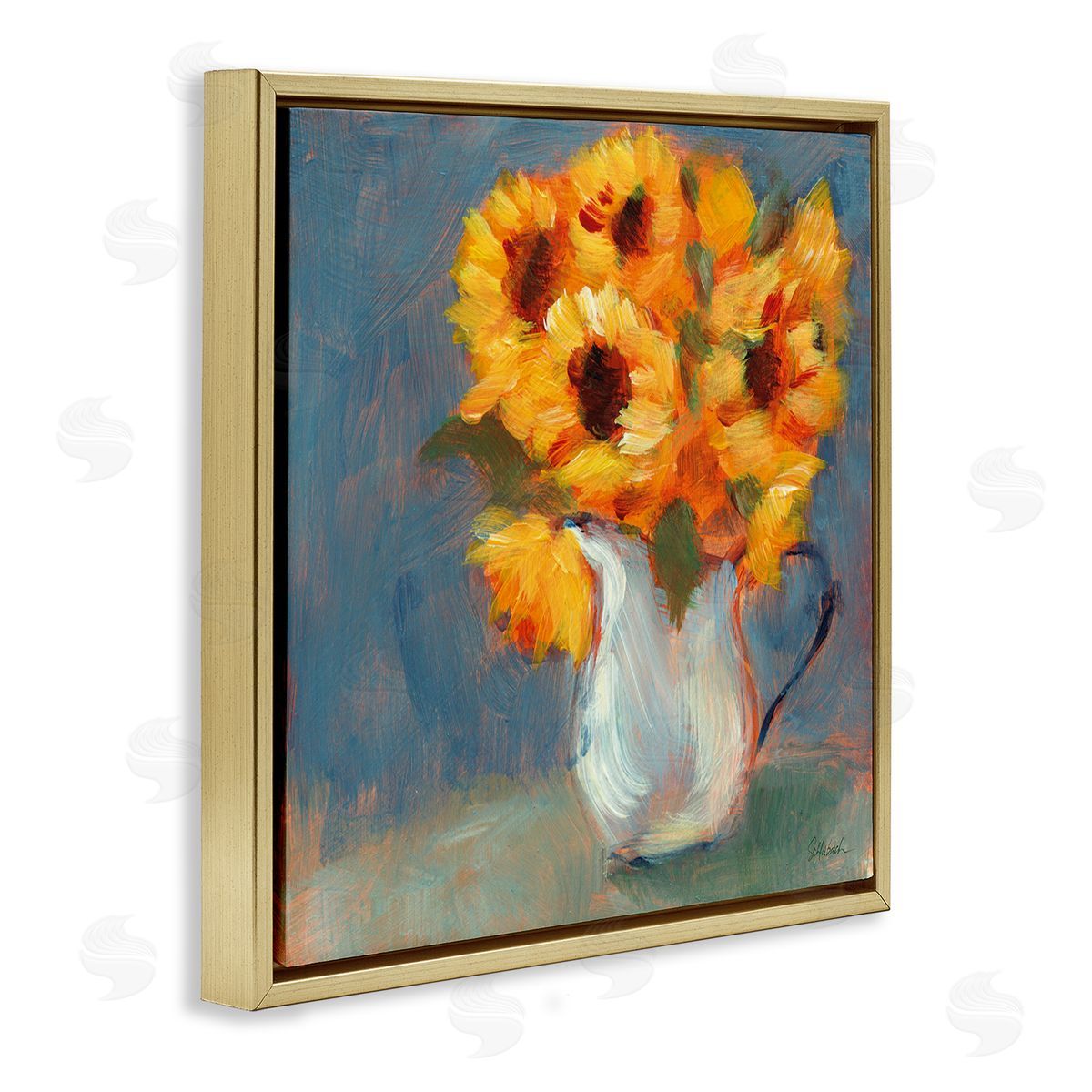 Sue Schlabach Sunflower Vase Painting Gold Floating Frame Canvas Wall Art Print