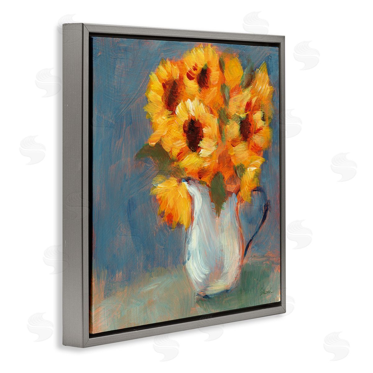Sue Schlabach Sunflower Vase Painting Gray Floating Frame Canvas Wall Art Print