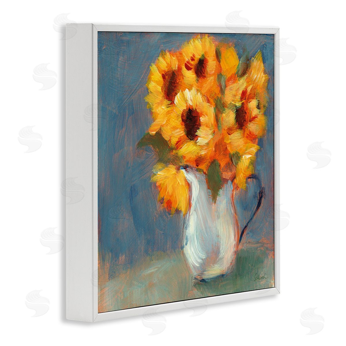 Sue Schlabach Sunflower Vase Painting White Framed Glicee Wall Art Print