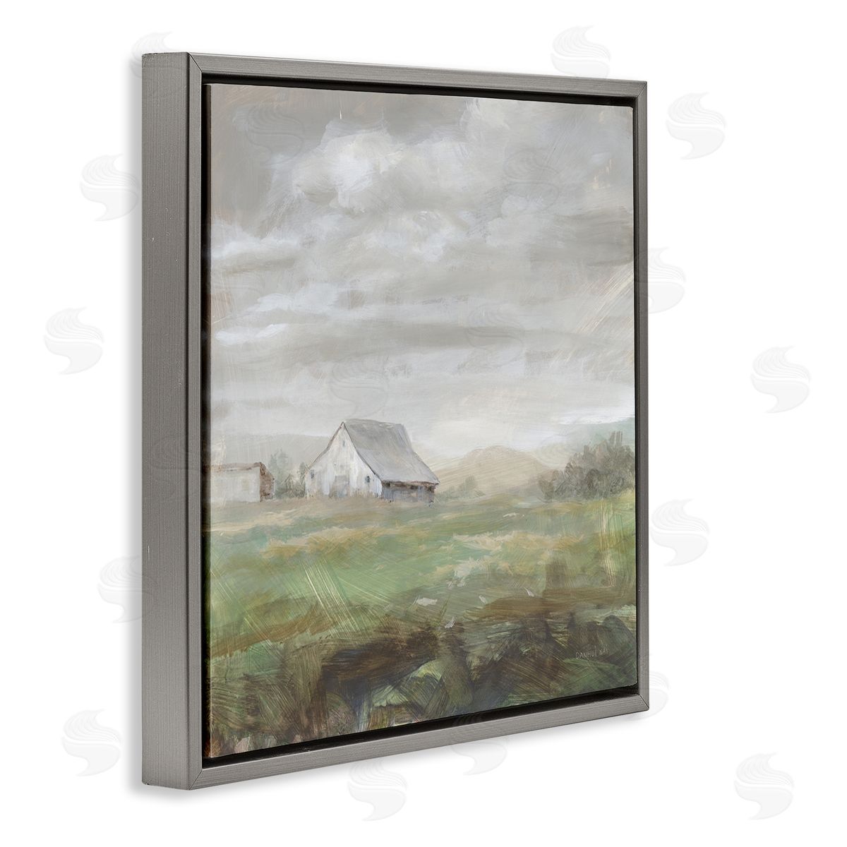 Danhui Nai Grey Farm Landscape Gray Floating Frame Canvas Wall Art Print