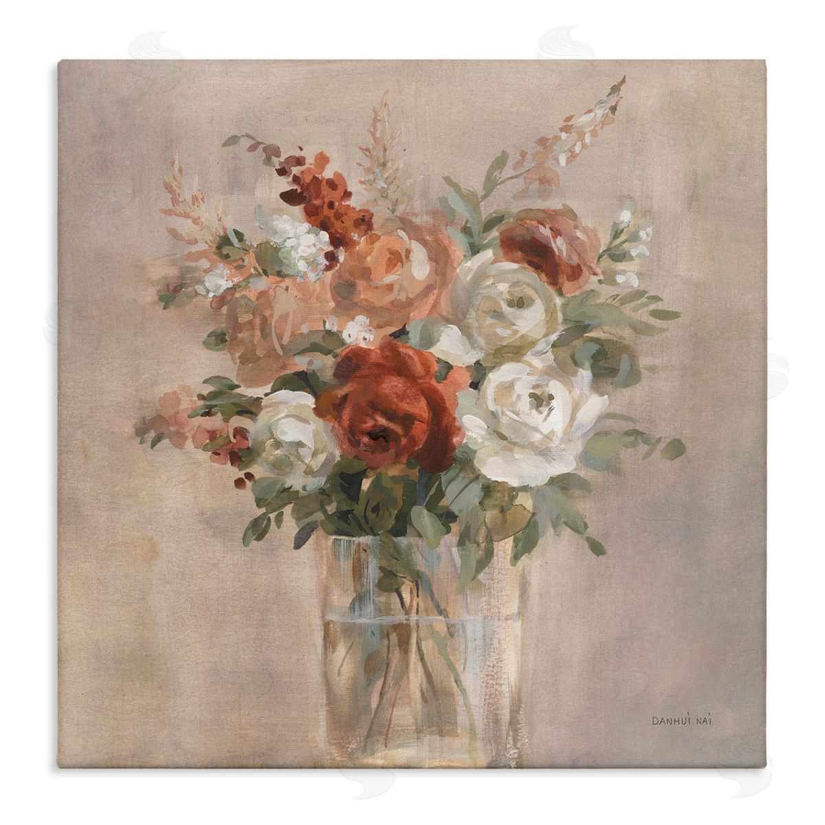 Danhui Nai Red & White Roses Bouquet Stretched Canvas Wall Art Print