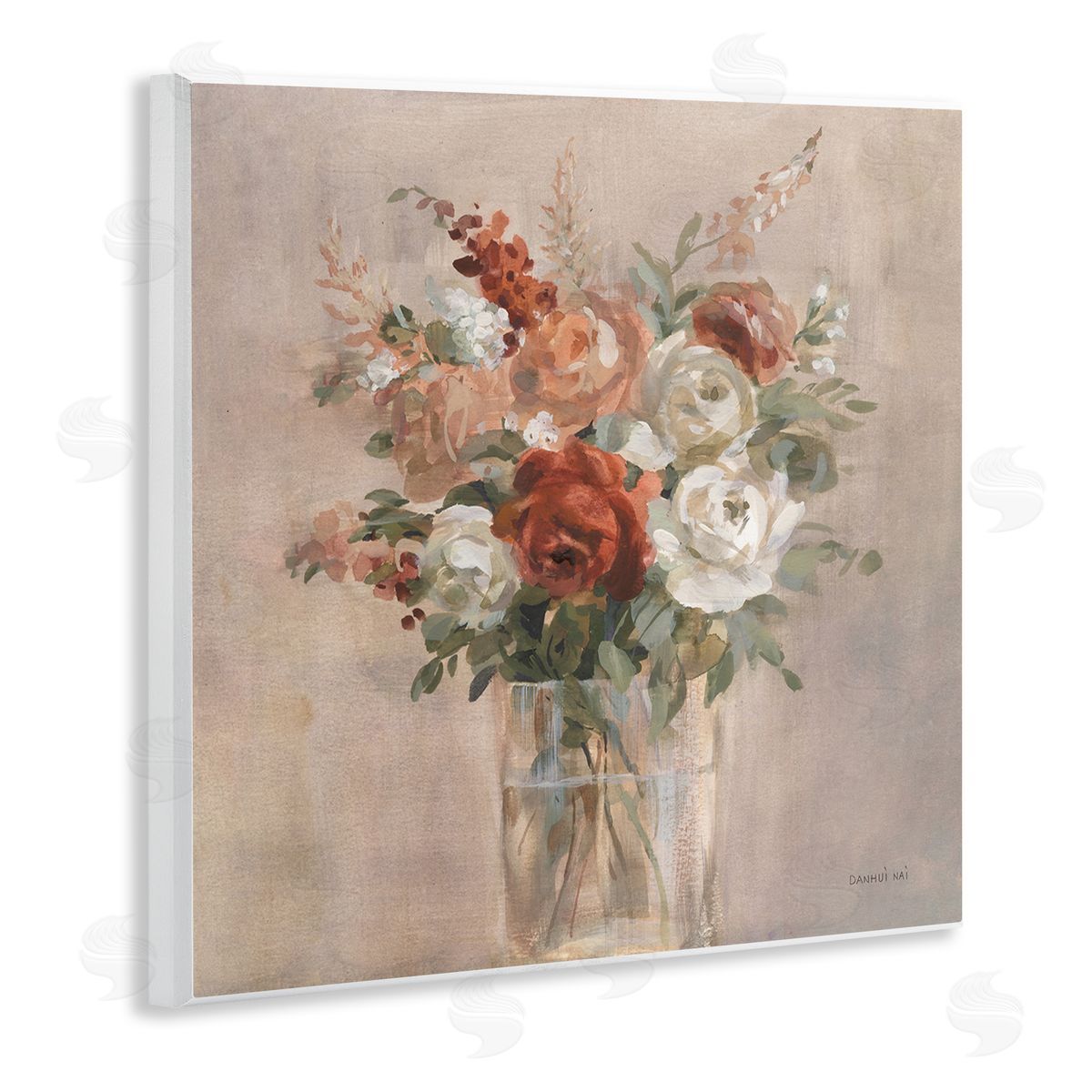 Danhui Nai Red & White Roses Bouquet Wooden Wall Plaque Art Print