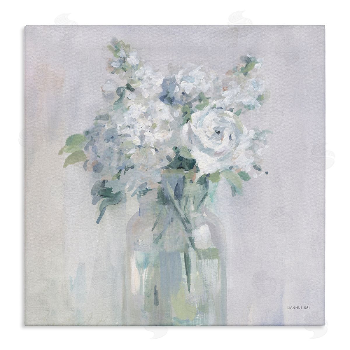 White Abstract Bouquet Canvas Wall Art, Home Decor by Danhui Nai