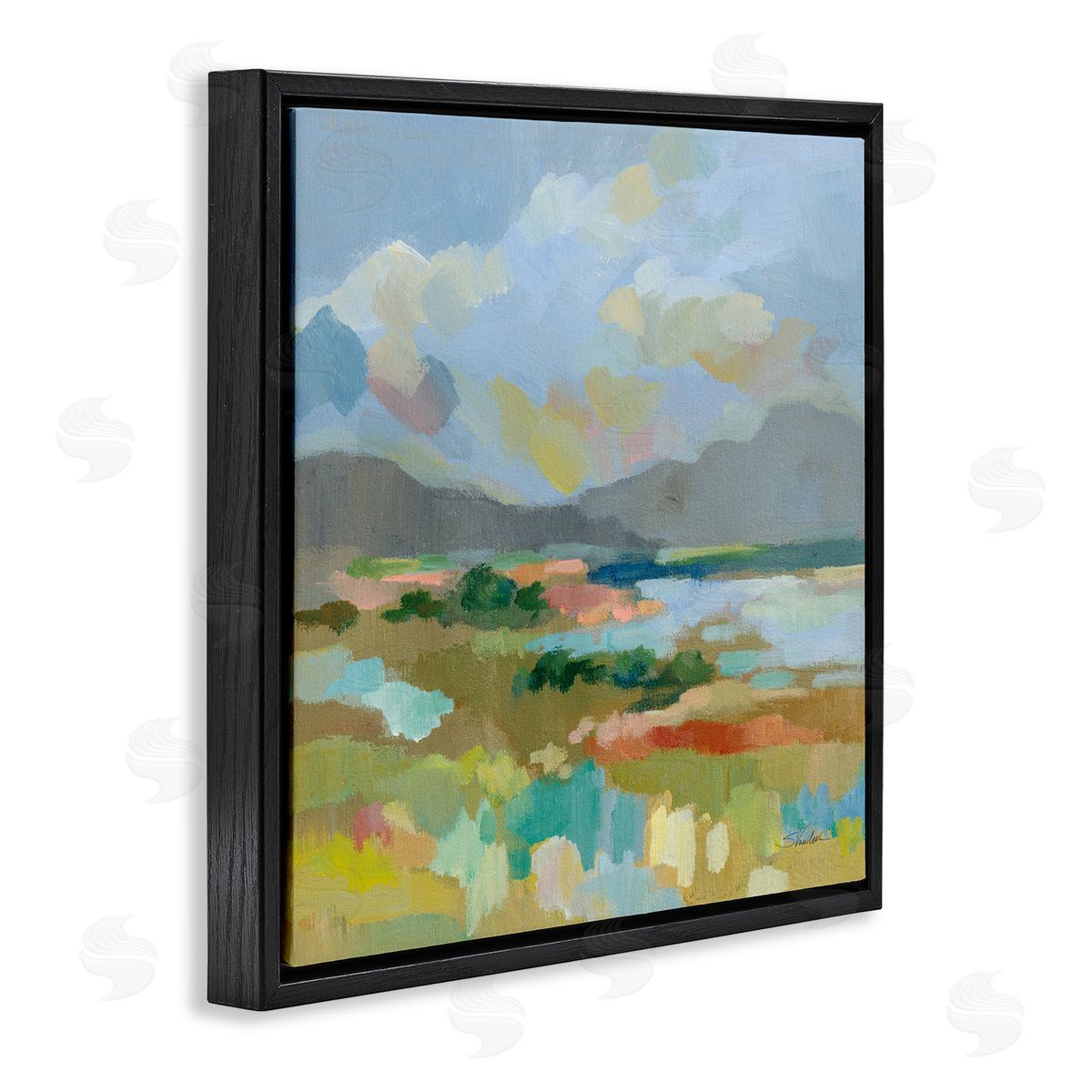 Silvia Vassileva Abstract Meadow Landscape Black Floating Frame Canvas Wall Art Print