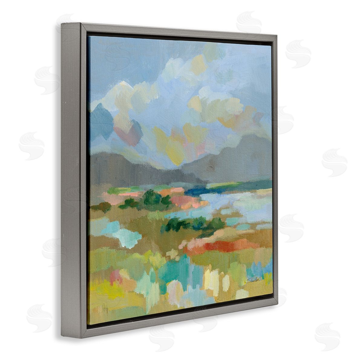 Silvia Vassileva Abstract Meadow Landscape Gray Floating Frame Canvas Wall Art Print