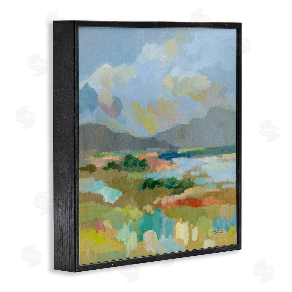Silvia Vassileva Abstract Meadow Landscape Black Framed Glicee Wall Art Print