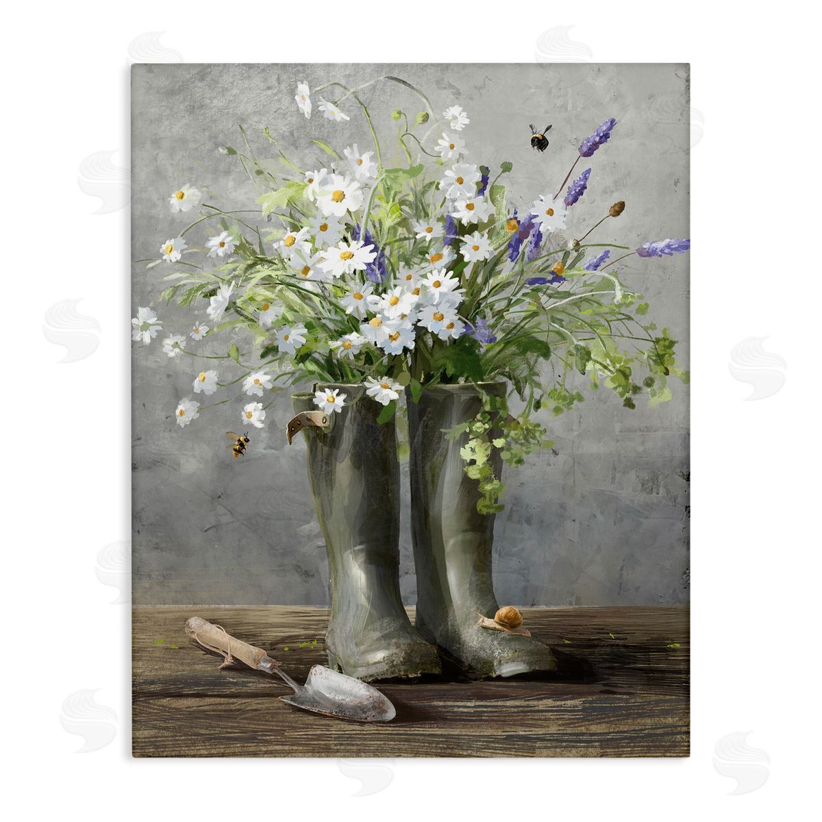 Gardening Boots Bouquet Canvas Wall Art, Home Decor by Danhui Nai