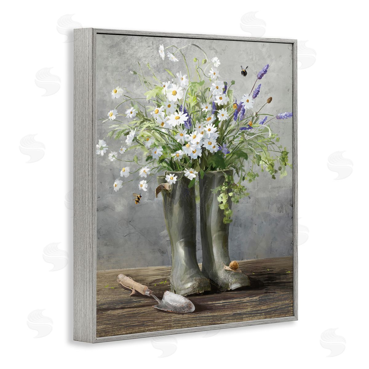 Gardening Boots Bouquet Grey Frame Print Wall Art, Home Decor by Danhui Nai