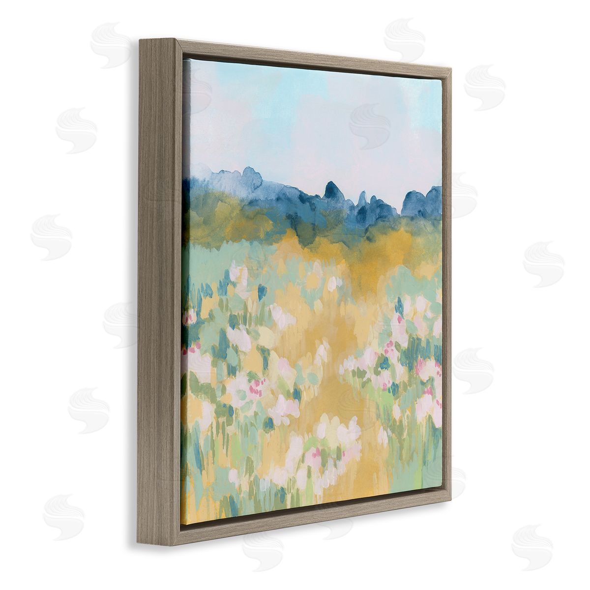 June Erica Vess Abstract Meadow Flowers Brown Floating Frame Canvas Wall Art Print