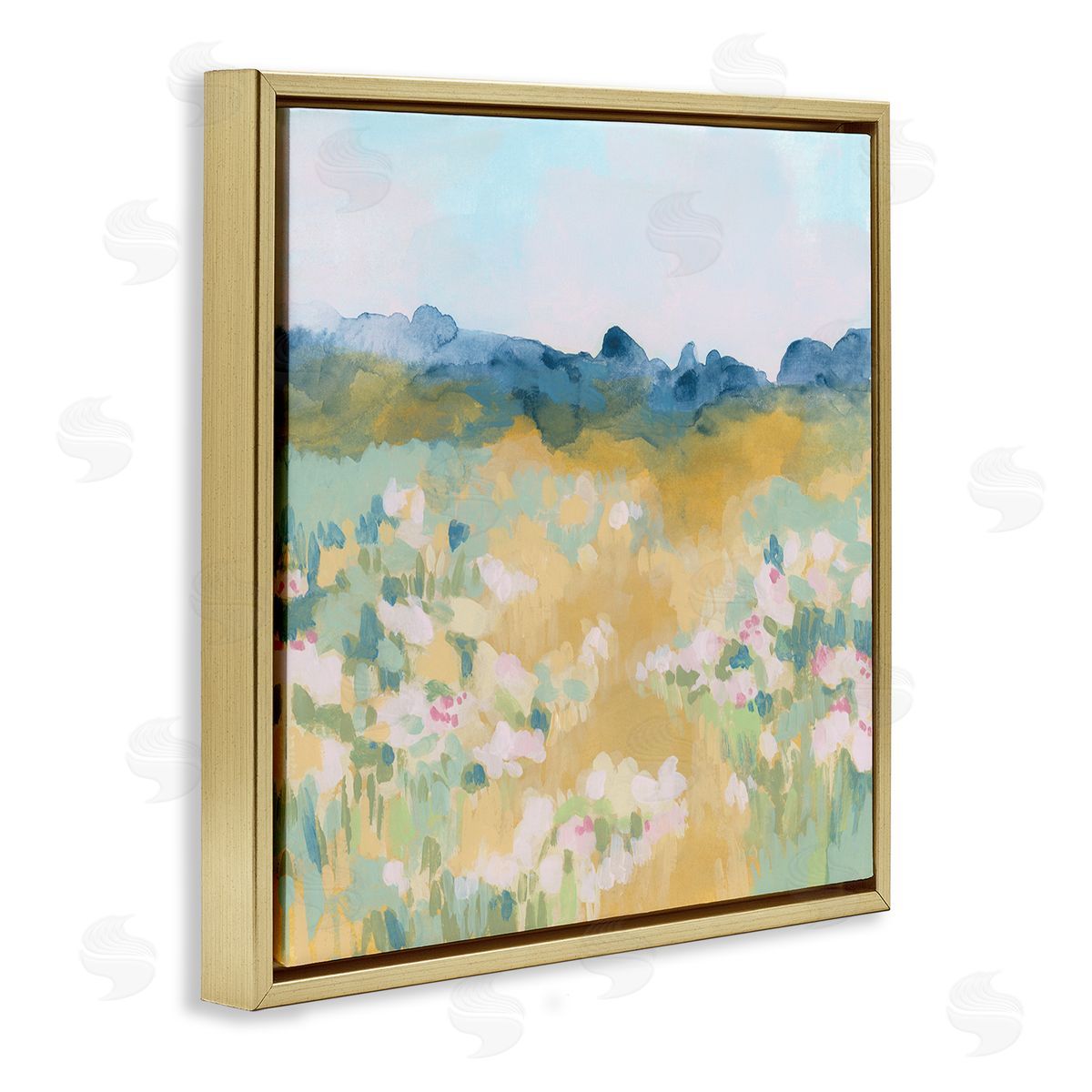June Erica Vess Abstract Meadow Flowers Gold Floating Frame Canvas Wall Art Print