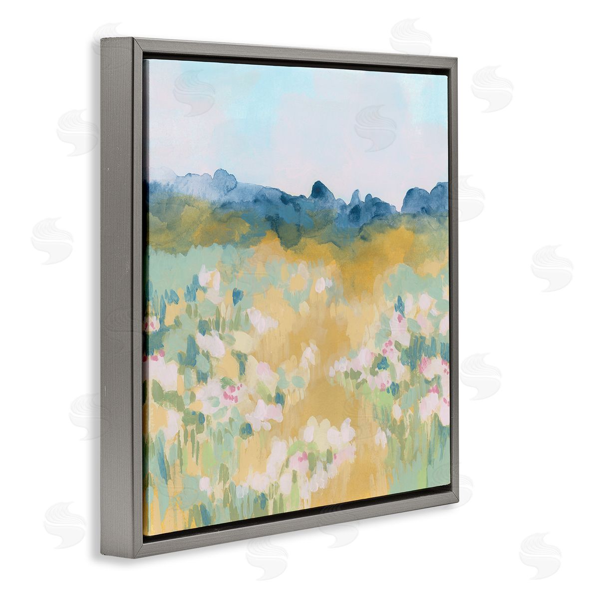 June Erica Vess Abstract Meadow Flowers Gray Floating Frame Canvas Wall Art Print