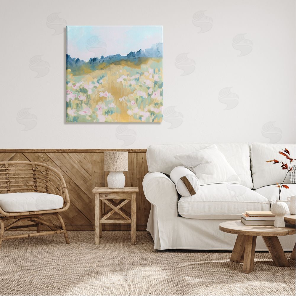June Erica Vess Modern Pink Flower Meadow Canvas Wall Art in Room