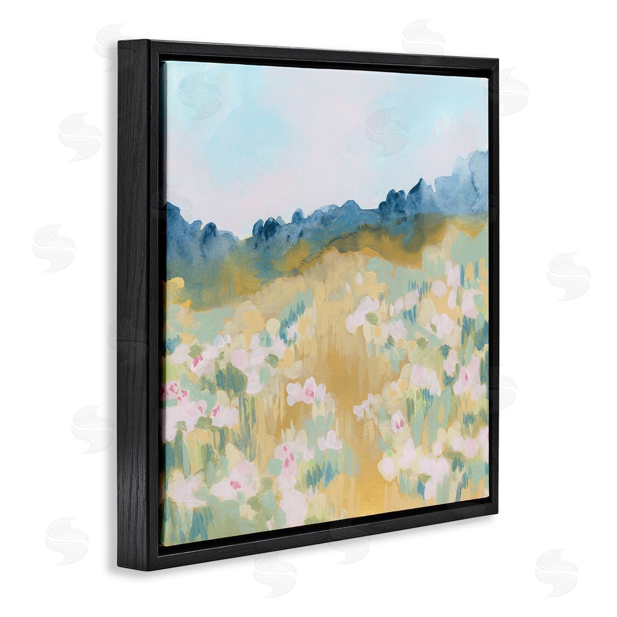 June Erica Vess Modern Pink Flower Meadow Black Floating Frame Canvas Wall Art Print