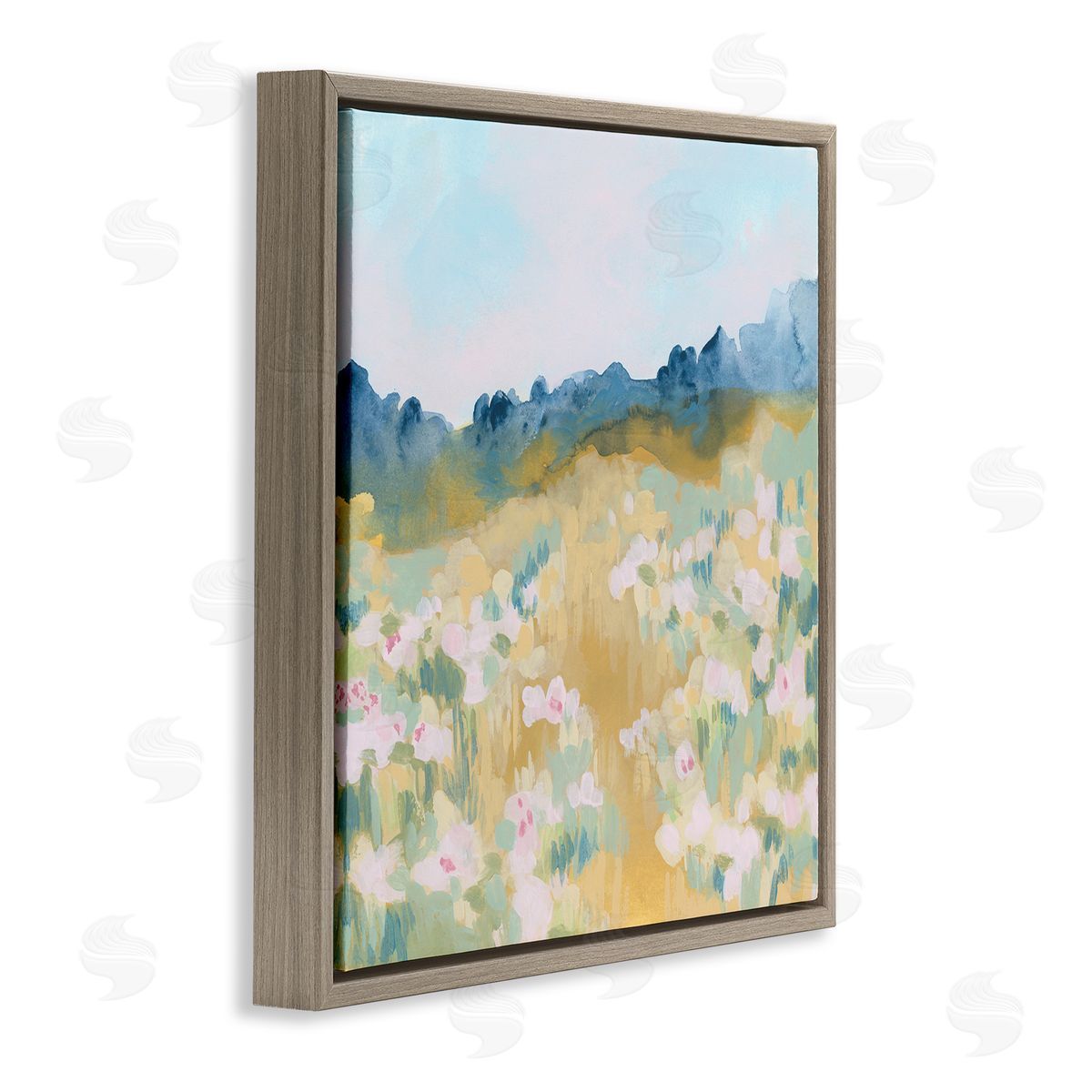 June Erica Vess Modern Pink Flower Meadow Brown Floating Frame Canvas Wall Art Print