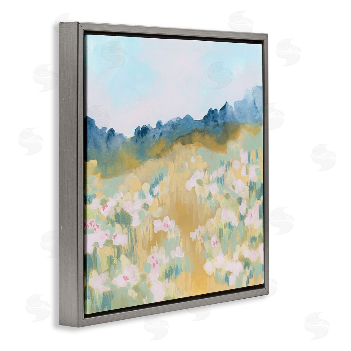 June Erica Vess Modern Pink Flower Meadow Gray Floating Frame Canvas Wall Art Print