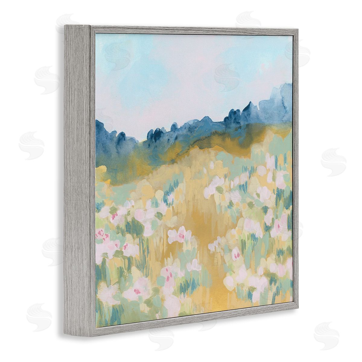 June Erica Vess Modern Pink Flower Meadow Gray Framed Glicee Wall Art Print