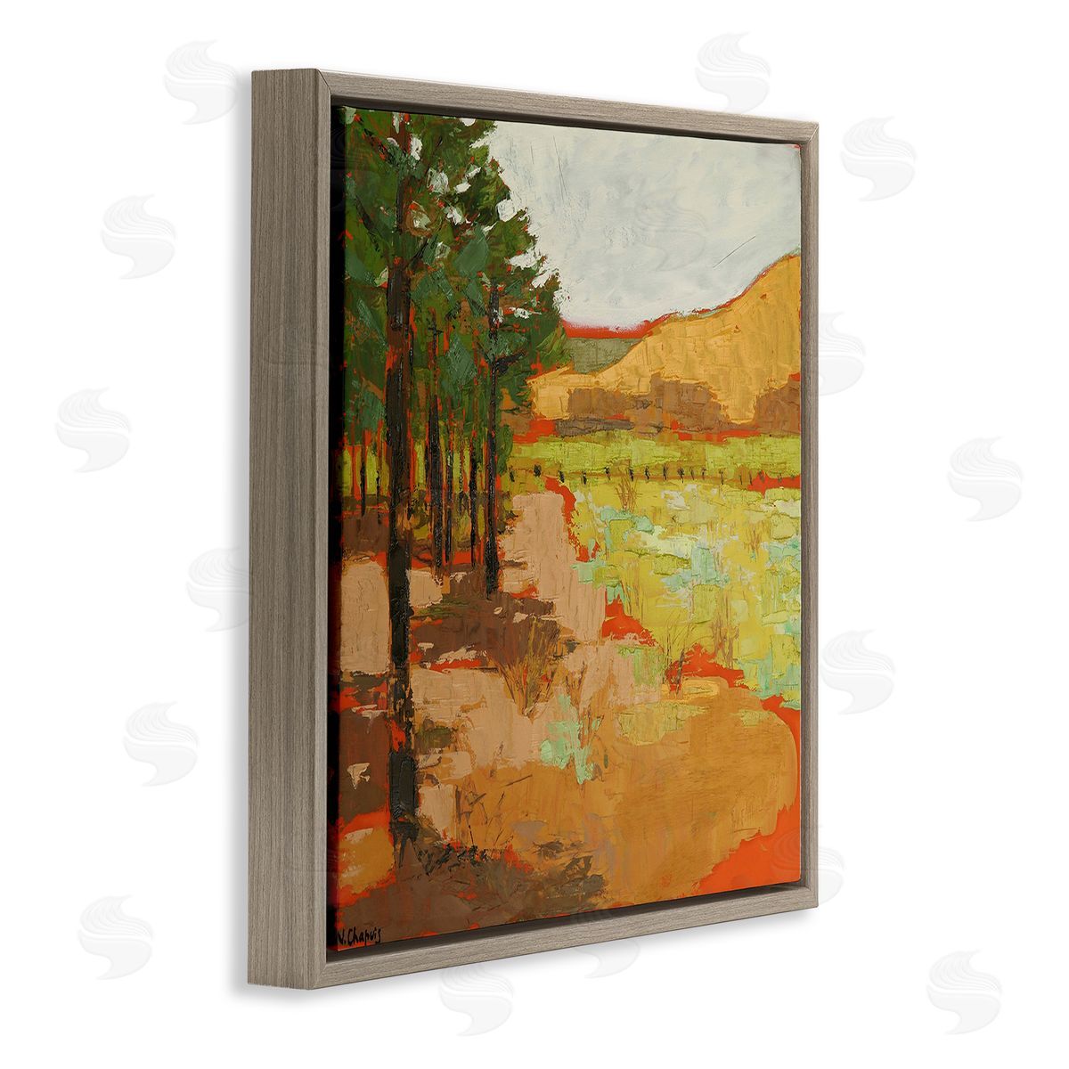 Virginia Chapuis Modern Landscape Painting Brown Floating Frame Canvas Wall Art Print