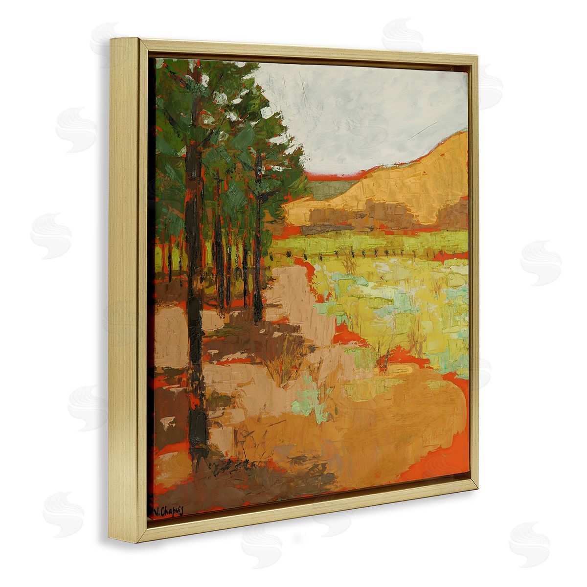 Virginia Chapuis Modern Landscape Painting Gold Floating Frame Canvas Wall Art Print