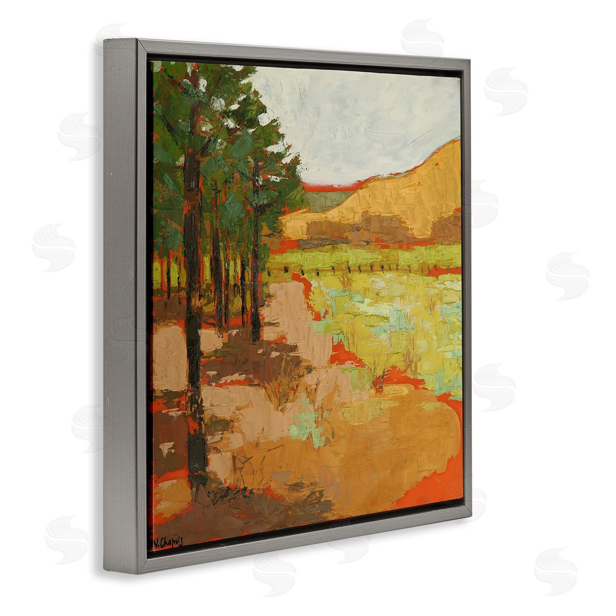 Virginia Chapuis Modern Landscape Painting Gray Floating Frame Canvas Wall Art Print