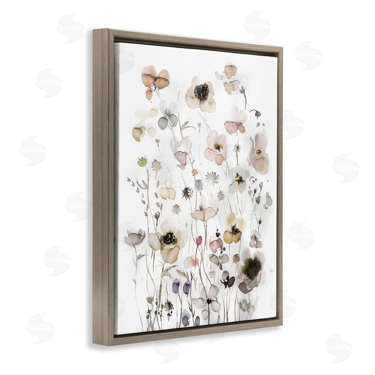 Soft Cottage Florals Pattern Brown Floating Frame Canvas Wall Art, Home Decor by Incado