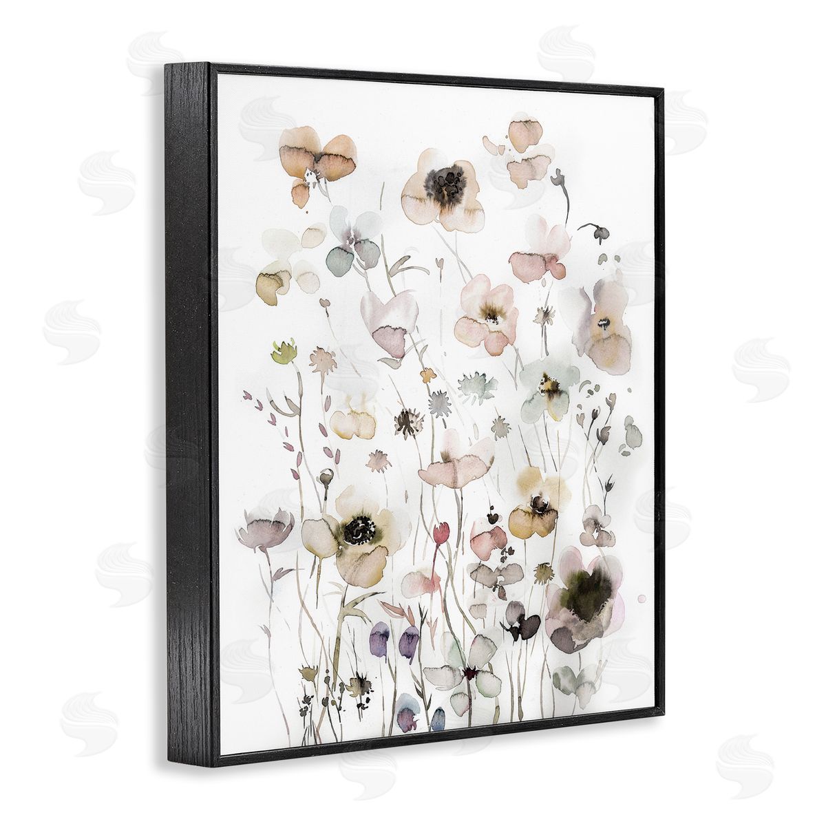 Soft Cottage Florals Pattern Black Frame Print Wall Art, Home Decor by Incado