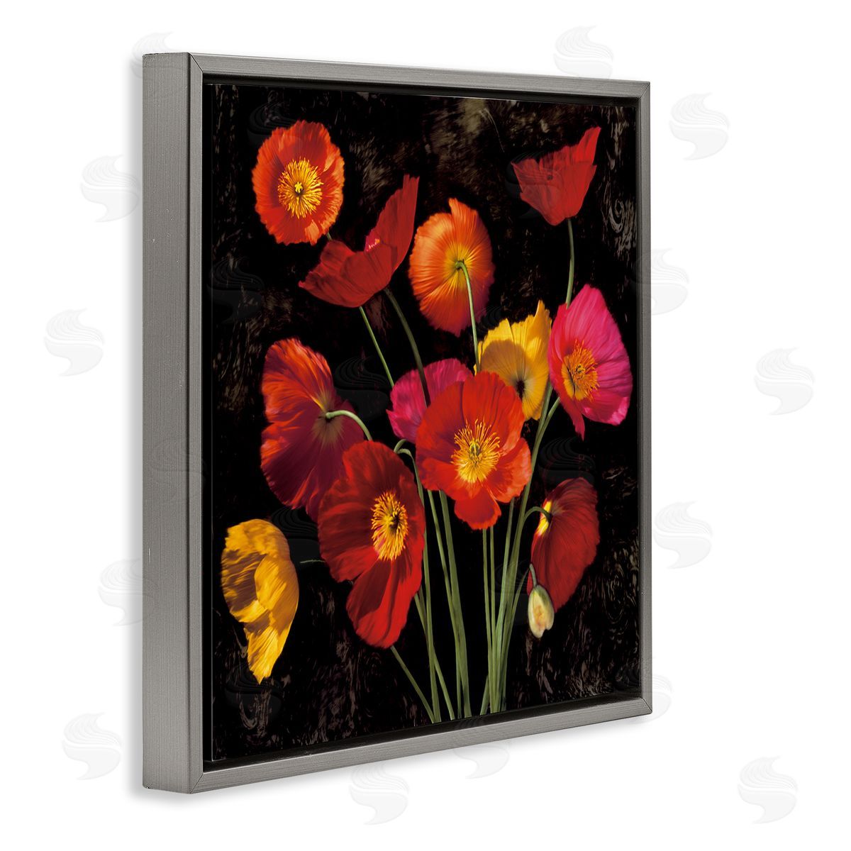 John Seba Red Poppies Photography Gray Floating Frame Canvas Wall Art Print