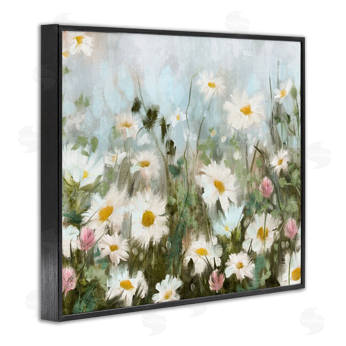 Daisy Field Painting Black Frame Print Wall Art, Home Decor by Nina Blue