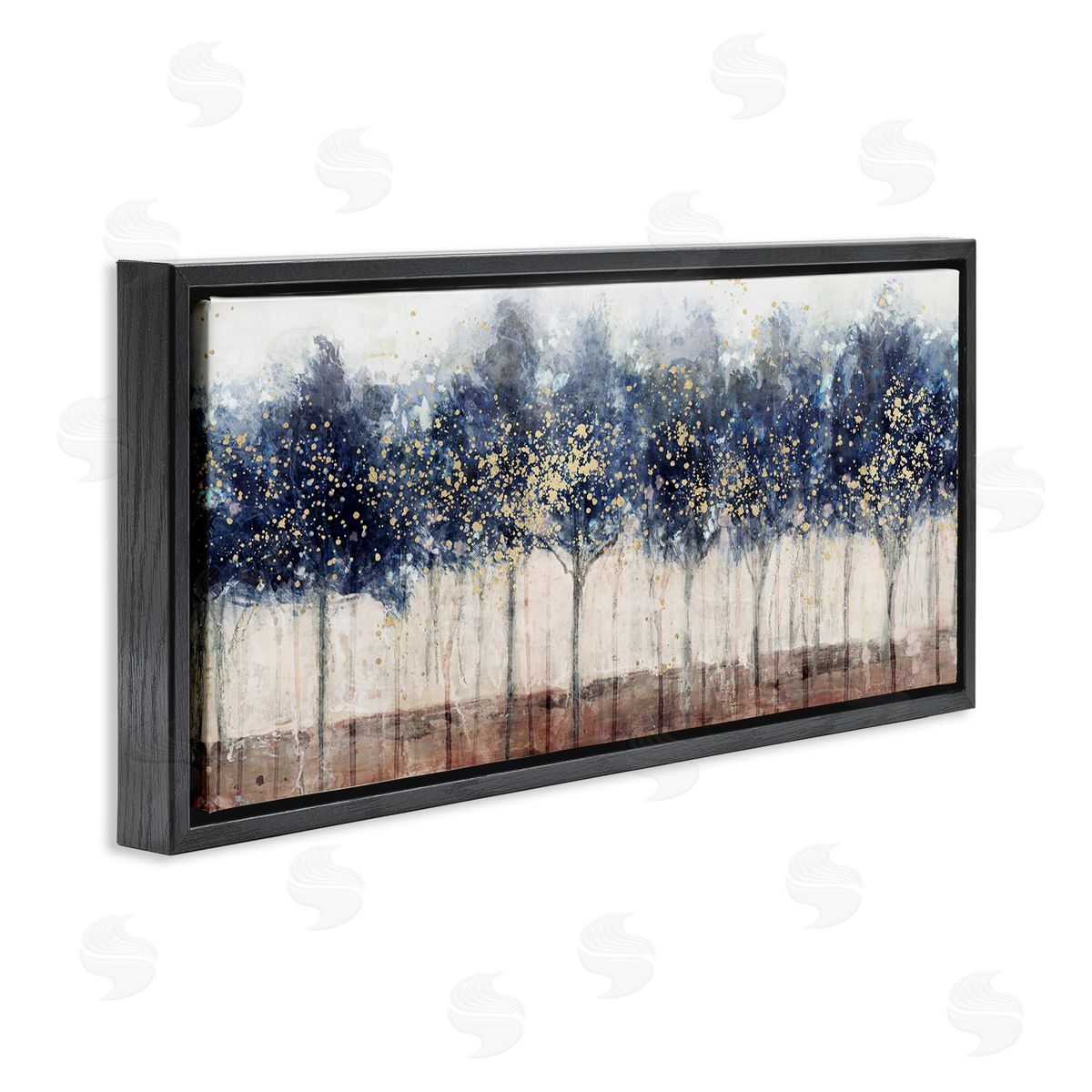 Trees with Modern Splash Black Floating Frame Canvas Wall Art, Home Decor by Nina Blue