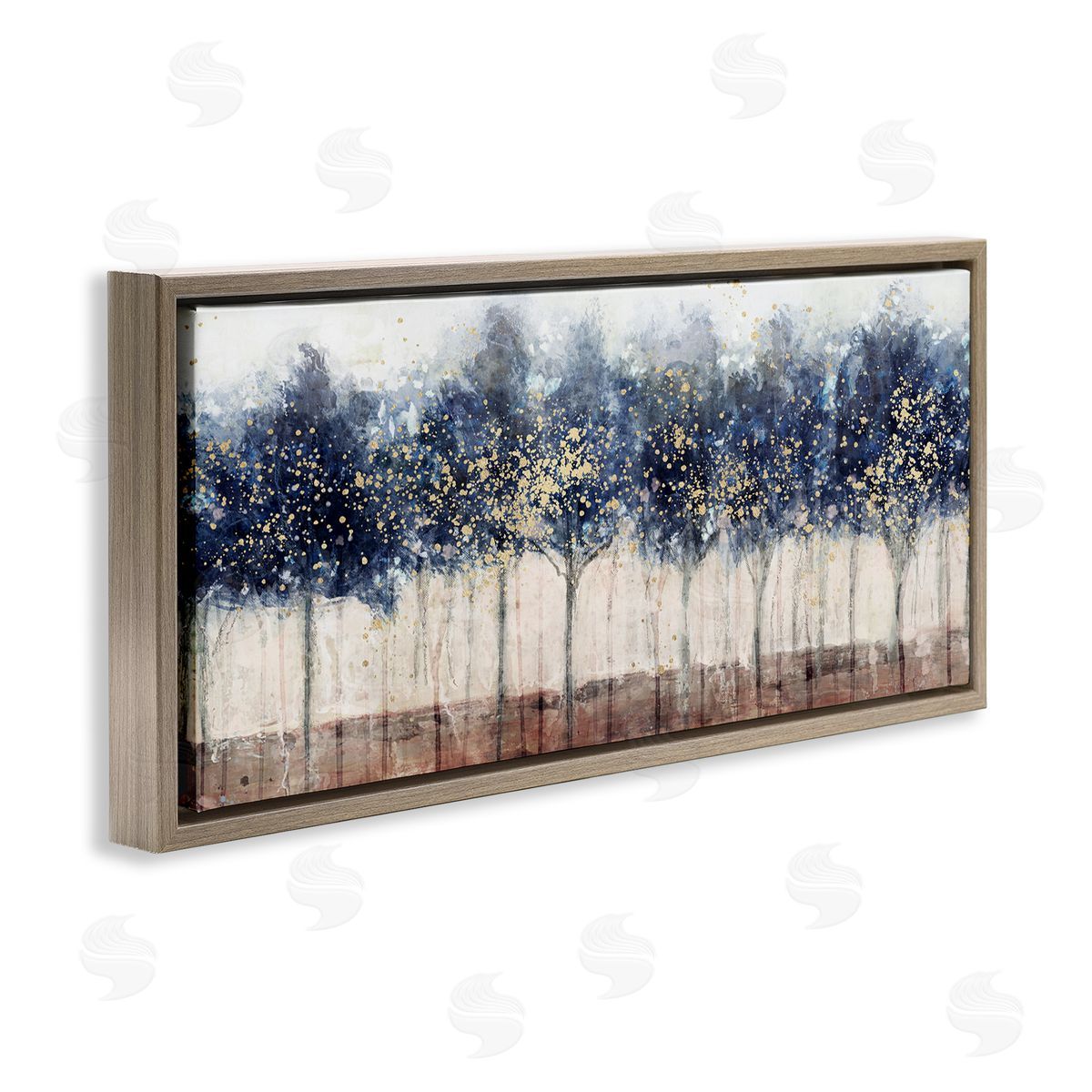 Trees with Modern Splash Brown Floating Frame Canvas Wall Art, Home Decor by Nina Blue