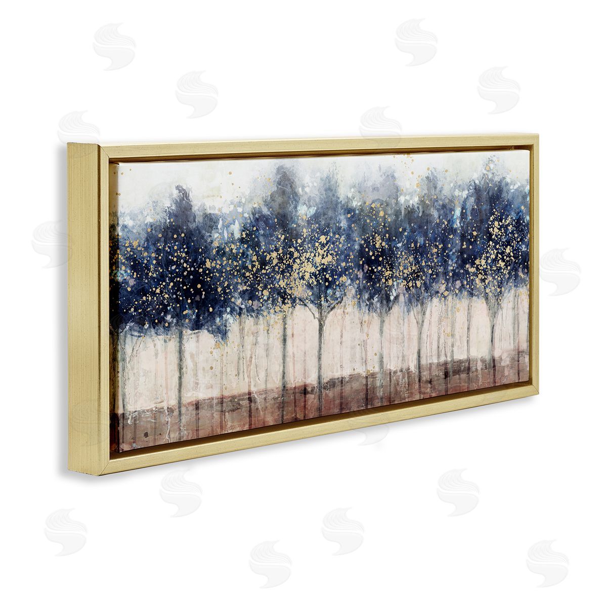 Trees with Modern Splash Gold Floating Frame Canvas Wall Art, Home Decor by Nina Blue