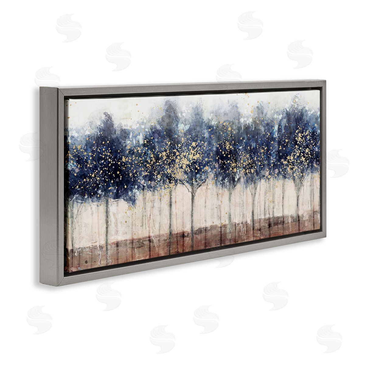 Trees with Modern Splash Grey Floating Frame Canvas Wall Art, Home Decor by Nina Blue