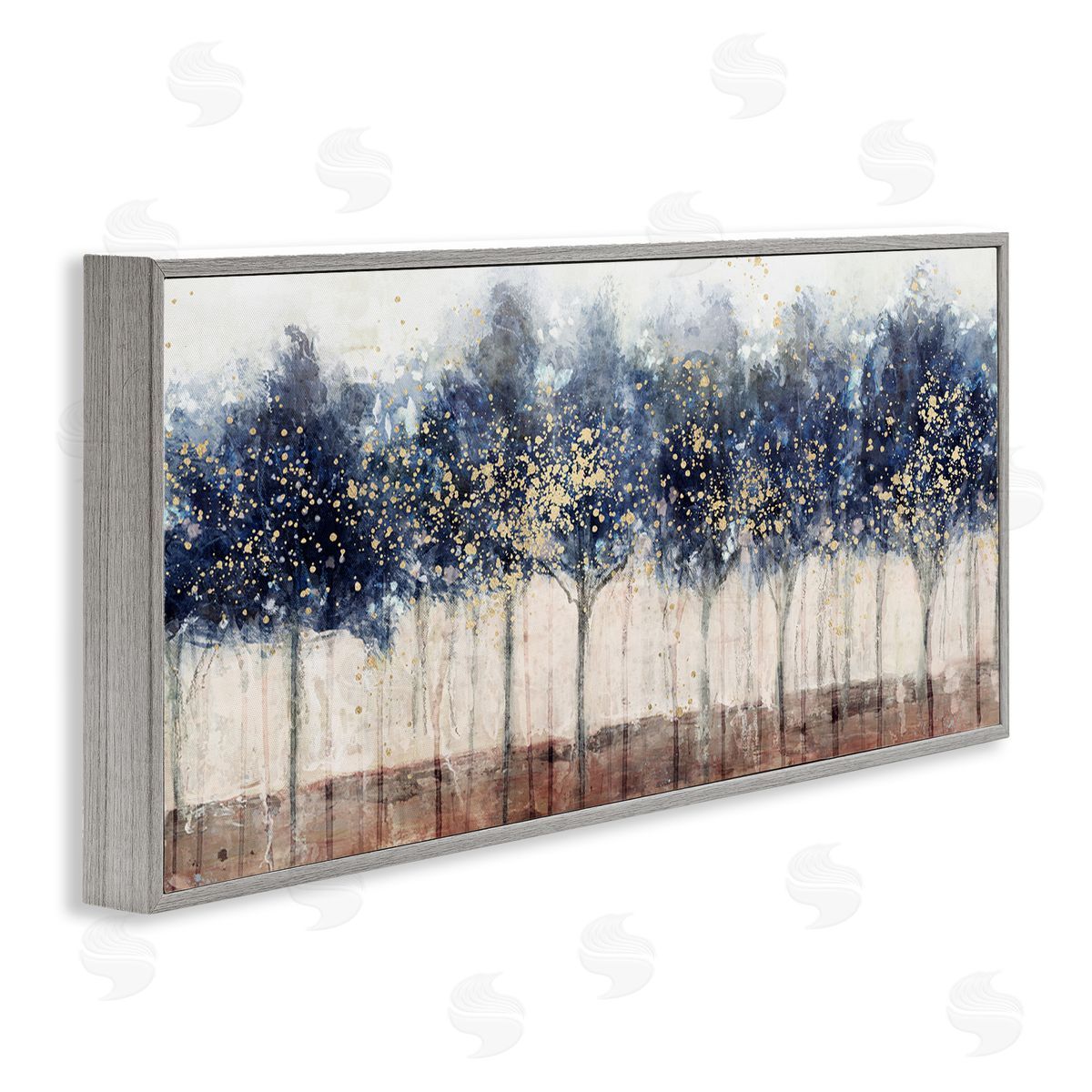Trees with Modern Splash Grey Frame Print Wall Art, Home Decor by Nina Blue