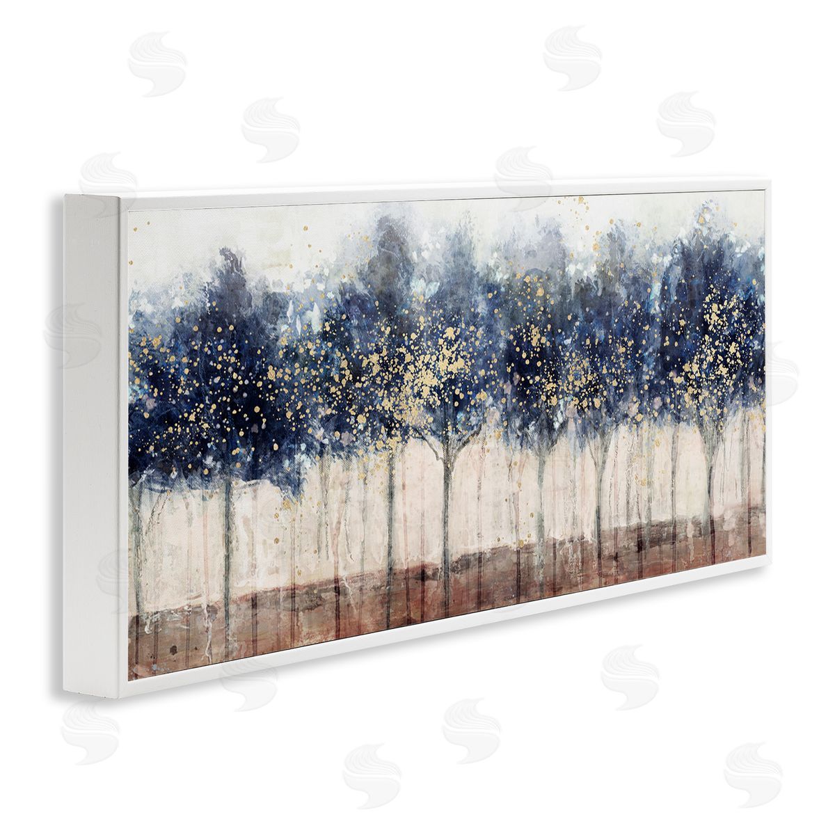 Trees with Modern Splash White Frame Print Wall Art, Home Decor by Nina Blue