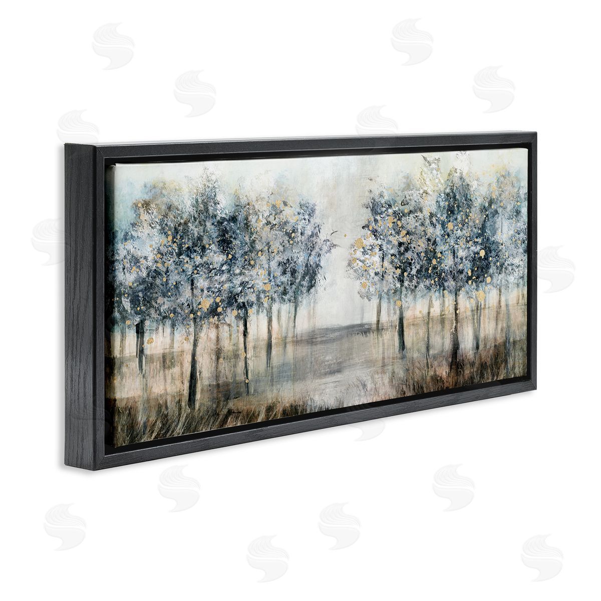 Modern Tree Grove Black Floating Frame Canvas Wall Art, Home Decor by Nina Blue