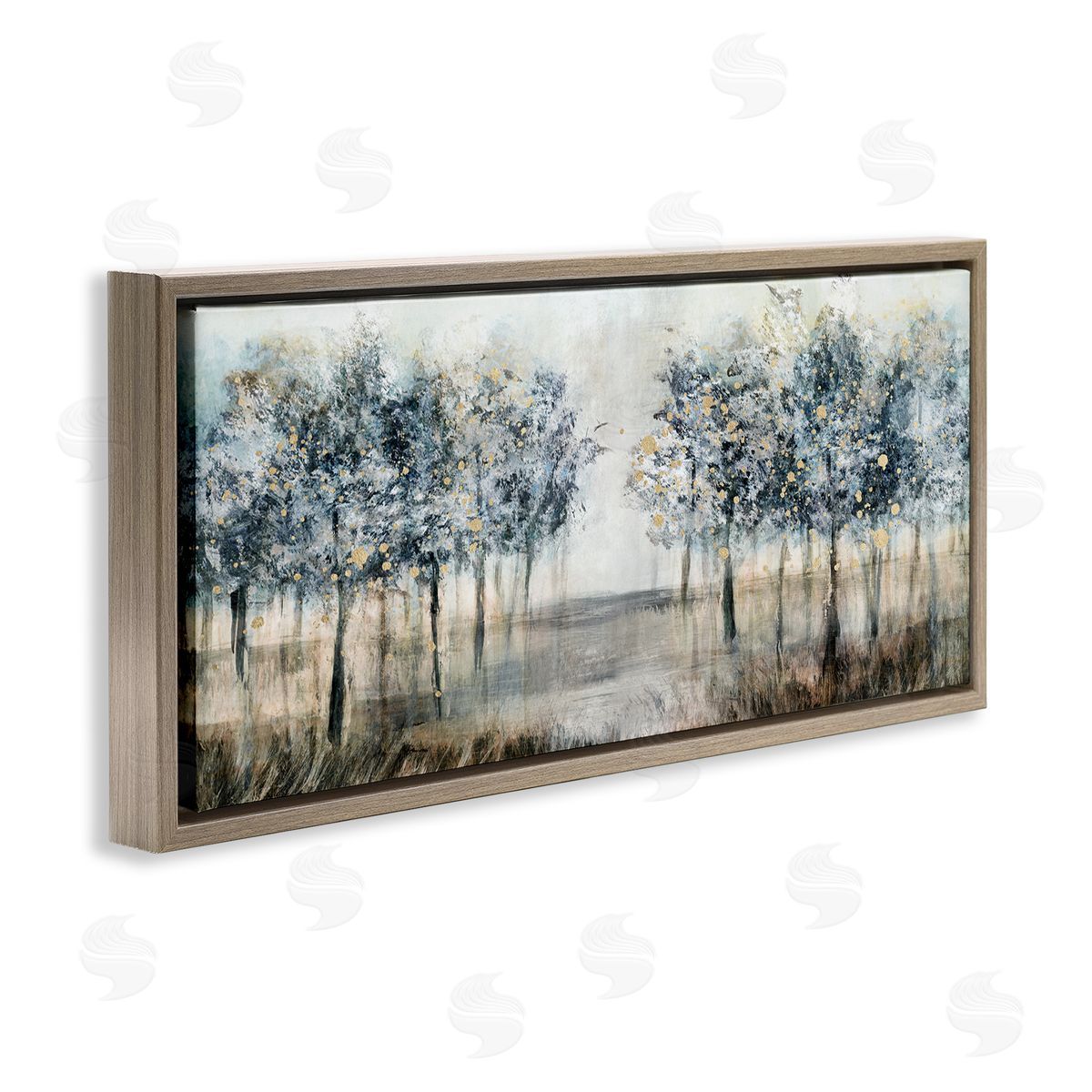 Modern Tree Grove Brown Floating Frame Canvas Wall Art, Home Decor by Nina Blue
