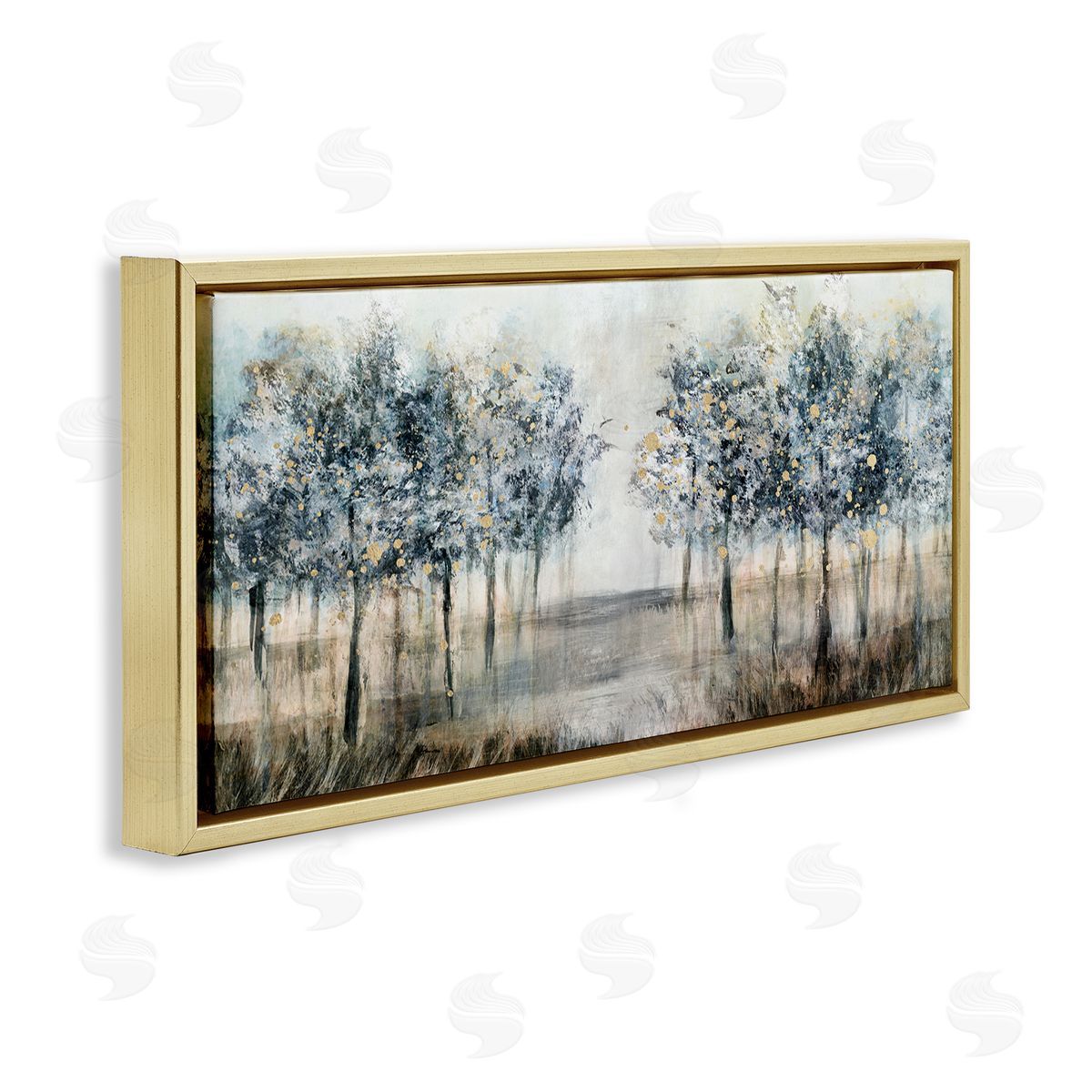 Modern Tree Grove Gold Floating Frame Canvas Wall Art, Home Decor by Nina Blue