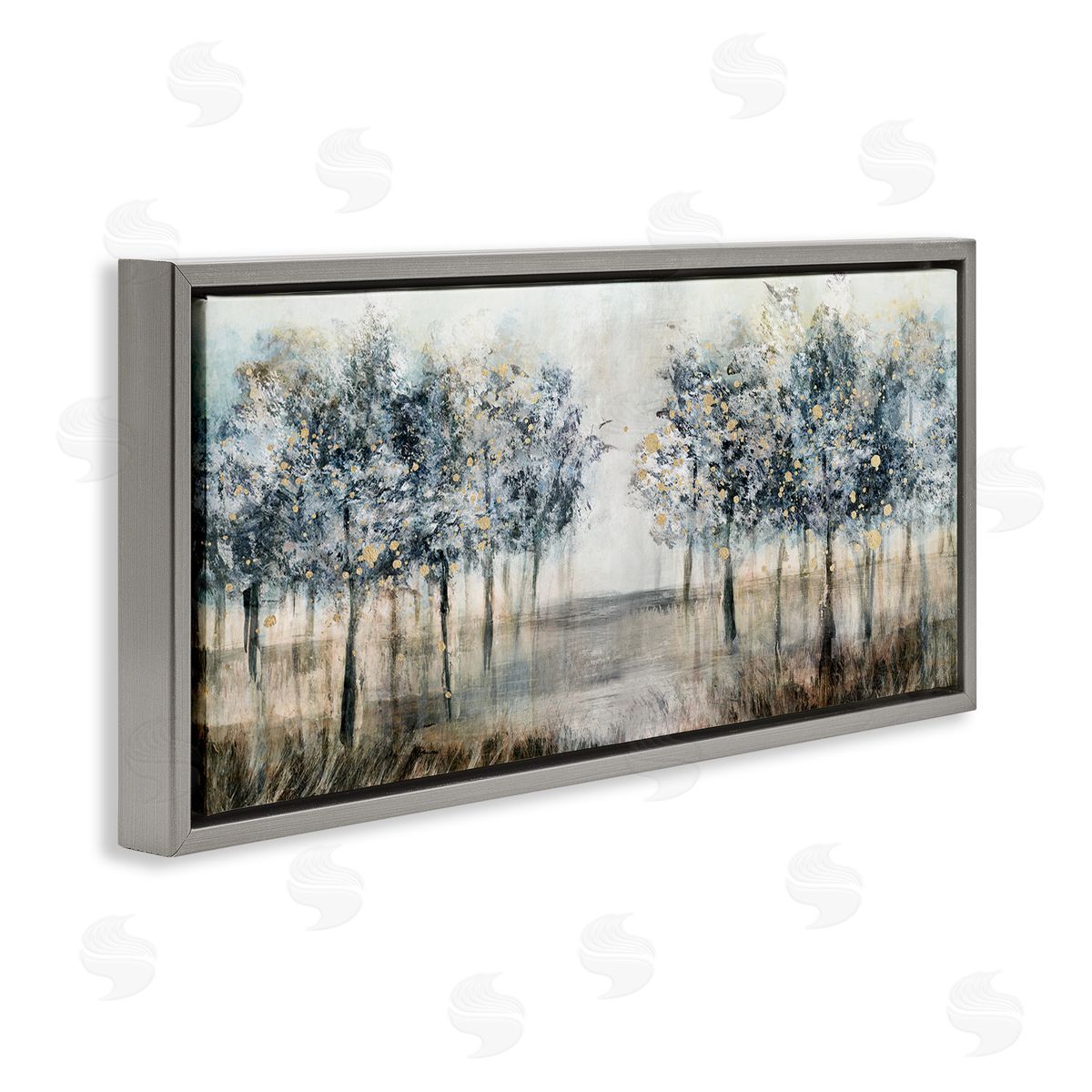 Modern Tree Grove Grey Floating Frame Canvas Wall Art, Home Decor by Nina Blue