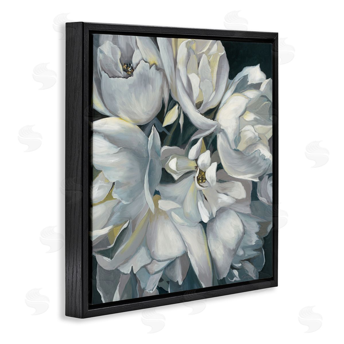 Liz Jardine White Flower Arrangement Black Floating Frame Canvas Wall Art Print