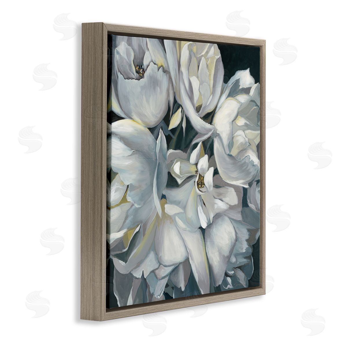 Liz Jardine White Flower Arrangement Brown Floating Frame Canvas Wall Art Print