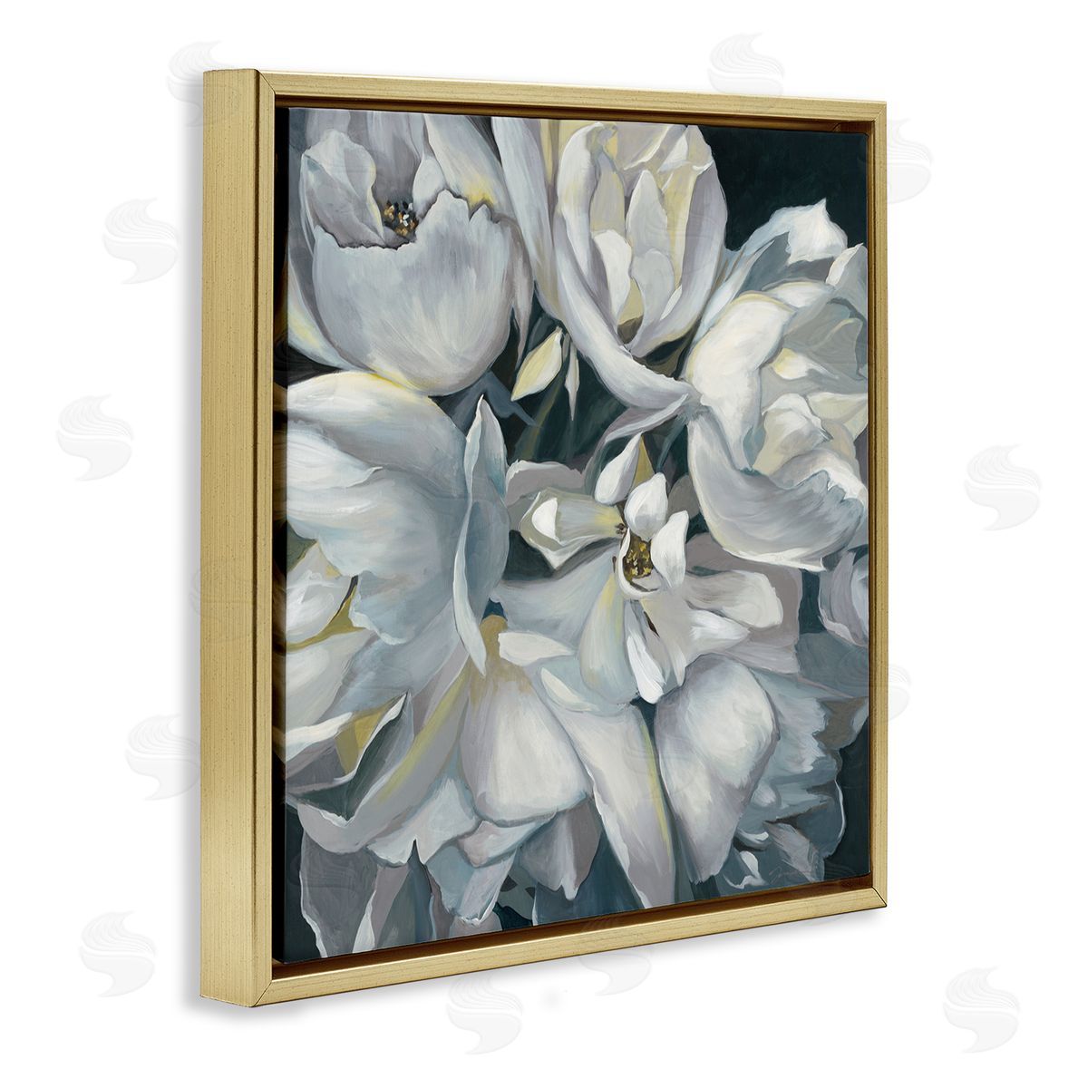 Liz Jardine White Flower Arrangement Gold Floating Frame Canvas Wall Art Print