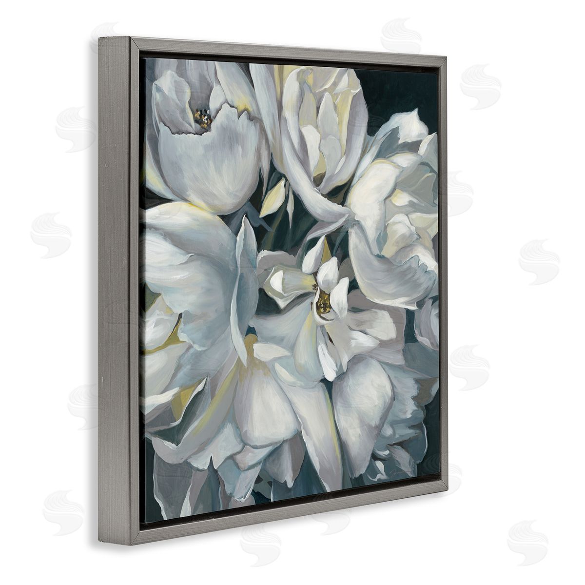 Liz Jardine White Flower Arrangement Gray Floating Frame Canvas Wall Art Print